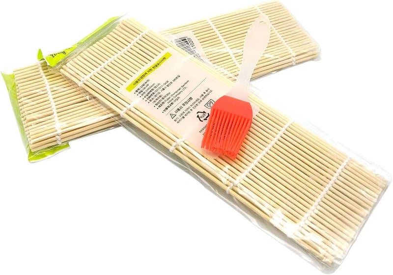 GARASANI 2 Pack Bamboo Gimbap Sushi Making Kit 2 x Natural Bamboo Mat 1 x Cooking Brush 94 x 94 Beige - Image 1