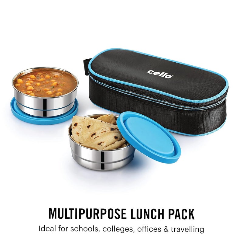 Cello CELLO Eco Bite Stainless Steel Lunch Box 2 Container with Jacket Blue Microwave Safe Leak Proof Containers Full Meal and Easy to Carry  - Image 5