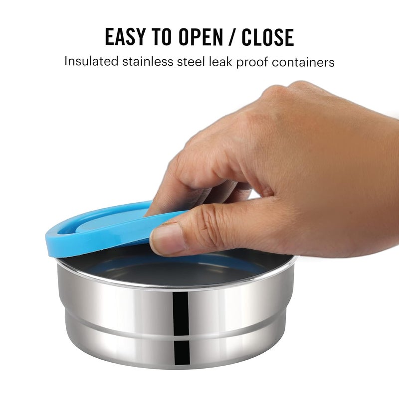 Cello CELLO Eco Bite Stainless Steel Lunch Box 2 Container with Jacket Blue Microwave Safe Leak Proof Containers Full Meal and Easy to Carry  - Image 4
