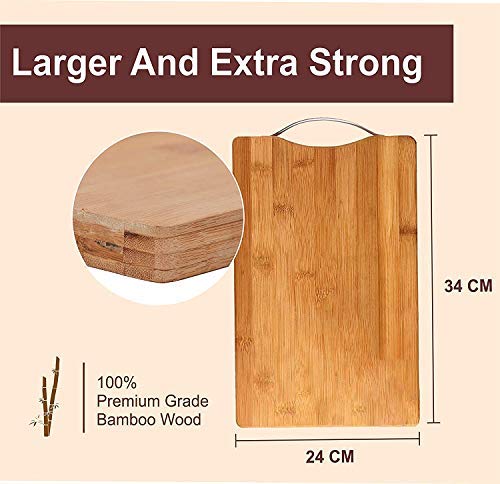 Laxit Enterprise Thick Wooden Bamboo Kitchen Chopping Cutting Slicing Board with Holder for Fruits Vegetables Meat 34 x 24 x 2 CM - Image 5