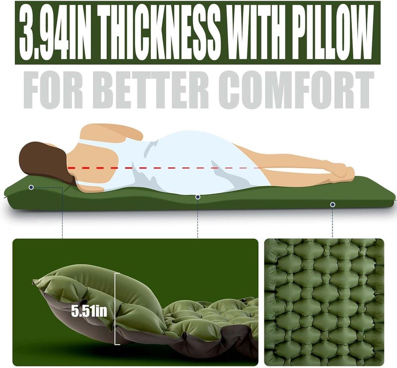 Linist Camping Sleeping Pad, Ultralight Camping Mat with Pillow Built-in Foot Pump Inflatable Sleeping Pads Compact for Camping Backpacking Hiking Traveling-Light Green, Nylon - Image 5