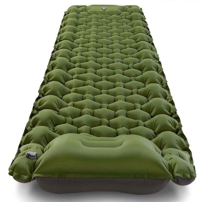 Linist Camping Sleeping Pad, Ultralight Camping Mat with Pillow Built-in Foot Pump Inflatable Sleeping Pads Compact for Camping Backpacking Hiking Traveling-Light Green, Nylon - Image 1