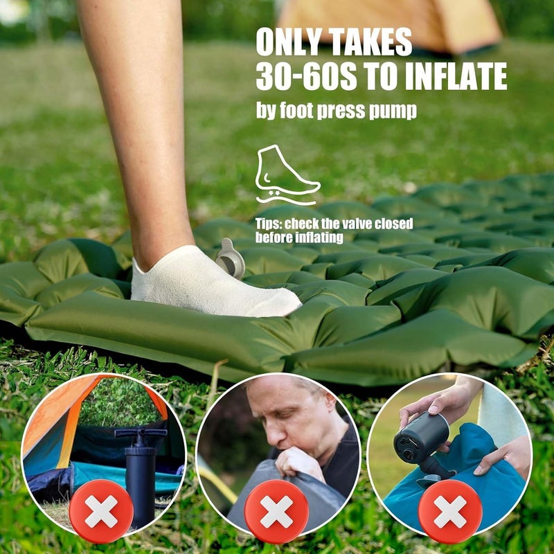 Linist Camping Sleeping Pad, Ultralight Camping Mat with Pillow Built-in Foot Pump Inflatable Sleeping Pads Compact for Camping Backpacking Hiking Traveling-Light Green, Nylon - Image 4