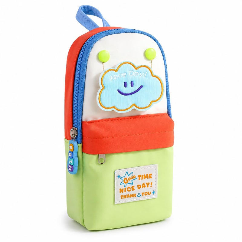 GuLiNiao Kawaii Pencil Case for Kids, Cute Mini Backpack Style Pencil Pouch, Large Capacity Standing Pencil Organizer for Girls & Boys, School Supplies (Green-Cloud) - Image 1