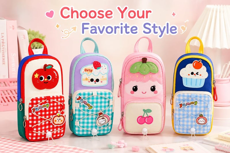 GuLiNiao Kawaii Pencil Case for Kids, Cute Mini Backpack Style Pencil Pouch, Large Capacity Standing Pencil Organizer for Girls & Boys, School Supplies (Green-Cloud) - Image 2