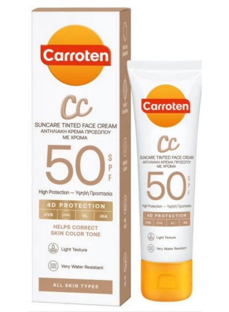Carroten CC Suncare Spf50 Tinted Face Cream 4D Protection Water Resistant 50 ML - Image 1