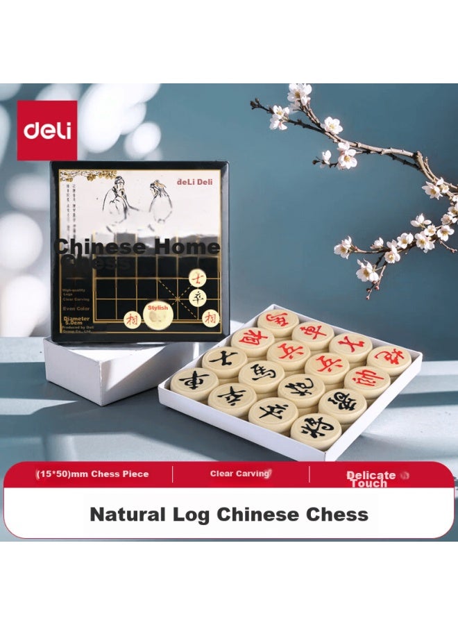 Deli Natural Wood Chinese Chess Portable Board Game Large Size Educational Wooden Chess Pieces Portable Set Back-to Gift - Image 1