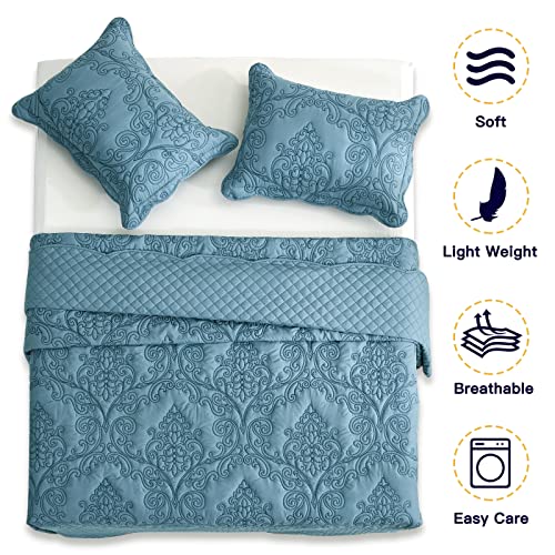 CHIXIN Bedspread Coverlet Set Queen Size - Lightweight Bedding Cover - Beautiful Stitching - 5 Piece Reversible Bedspread - Luxury Damask Paisley Pattern (Queen, Lagoon) - Image 3