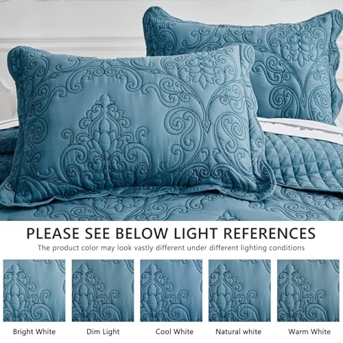 CHIXIN Bedspread Coverlet Set Queen Size - Lightweight Bedding Cover - Beautiful Stitching - 5 Piece Reversible Bedspread - Luxury Damask Paisley Pattern (Queen, Lagoon) - Image 4