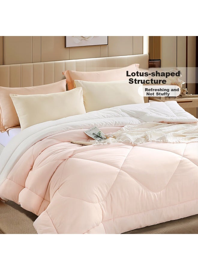 Fuanna Soft Fufu Ten-hole Antibacterial Fiber Quilt Four Seasons Quilt 1000g Filling 203*229cm Pink+white - Image 3