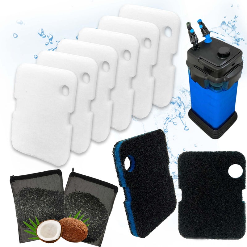 PurifyLogix Replacement Canister Filter Pads for Cascade 700/1000 CCF2UL/CCF3UL Generic Aquarium Floss Media, 2 Upgraded Activated Carbon-Coarse-Activated Carbon Filter Pads and 6 White Floss (8) - Image 1