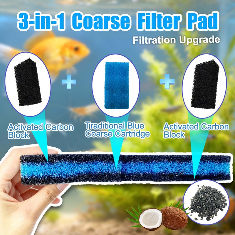 PurifyLogix Replacement Canister Filter Pads for Cascade 700/1000 CCF2UL/CCF3UL Generic Aquarium Floss Media, 2 Upgraded Activated Carbon-Coarse-Activated Carbon Filter Pads and 6 White Floss (8) - Image 3