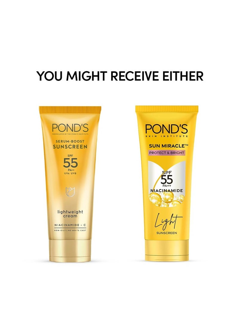 Pond's Sun Miracle Sunscreen SPF 55 PA+++ - Protect & Brighten, fades dark spots in 4 weeks, no white pigment 50g  - Image 2