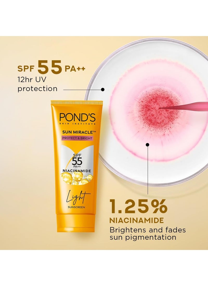 Pond's Sun Miracle Sunscreen SPF 55 PA+++ - Protect & Brighten, fades dark spots in 4 weeks, no white pigment 50g  - Image 3