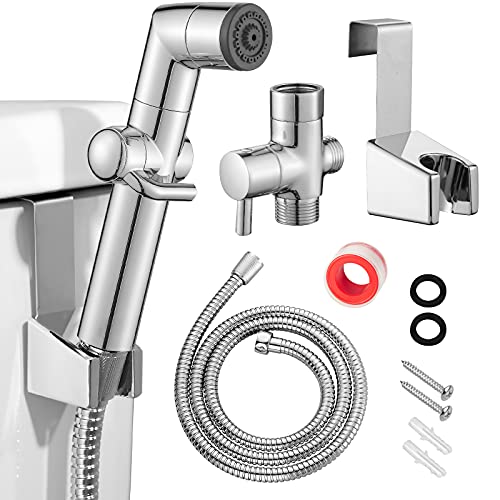 JONKEAN Muslim Shower, Water Pressure Control Toilet Bidet Sprayer, Multi-Function Diaper Sprayer for Toilet, Hand Held Bidet Set Sprayer with Hose, Bracket and T-Valve (Chrome) - Image 1