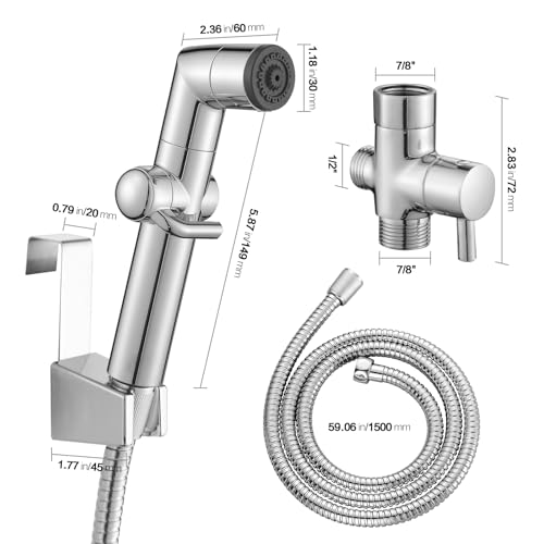 JONKEAN Muslim Shower, Water Pressure Control Toilet Bidet Sprayer, Multi-Function Diaper Sprayer for Toilet, Hand Held Bidet Set Sprayer with Hose, Bracket and T-Valve (Chrome) - Image 5