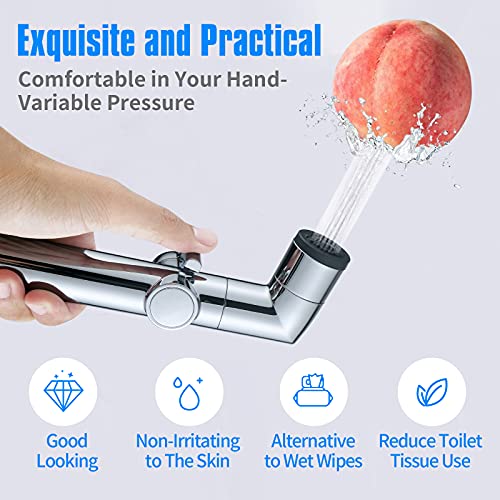 JONKEAN Muslim Shower, Water Pressure Control Toilet Bidet Sprayer, Multi-Function Diaper Sprayer for Toilet, Hand Held Bidet Set Sprayer with Hose, Bracket and T-Valve (Chrome) - Image 3