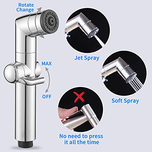 JONKEAN Muslim Shower, Water Pressure Control Toilet Bidet Sprayer, Multi-Function Diaper Sprayer for Toilet, Hand Held Bidet Set Sprayer with Hose, Bracket and T-Valve (Chrome) - Image 2