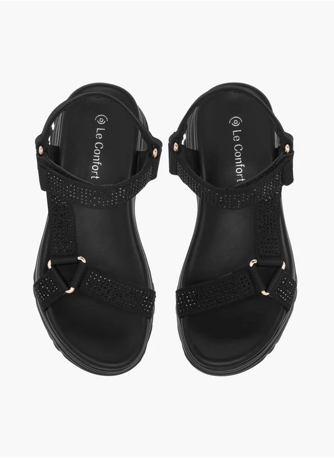 لو كونفورت Girls Embellished Chunky Sole Strap Sandals with Hook and Loop Closure