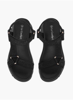 Girls Embellished Chunky Sole Strap Sandals with Hook and Loop Closure