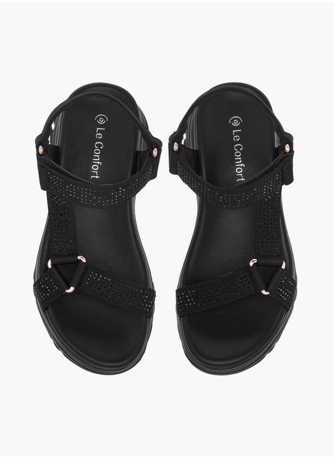 Le Confort - Girls Embellished Chunky Sole Strap Sandals with Hook and Loop Closure - Image 1