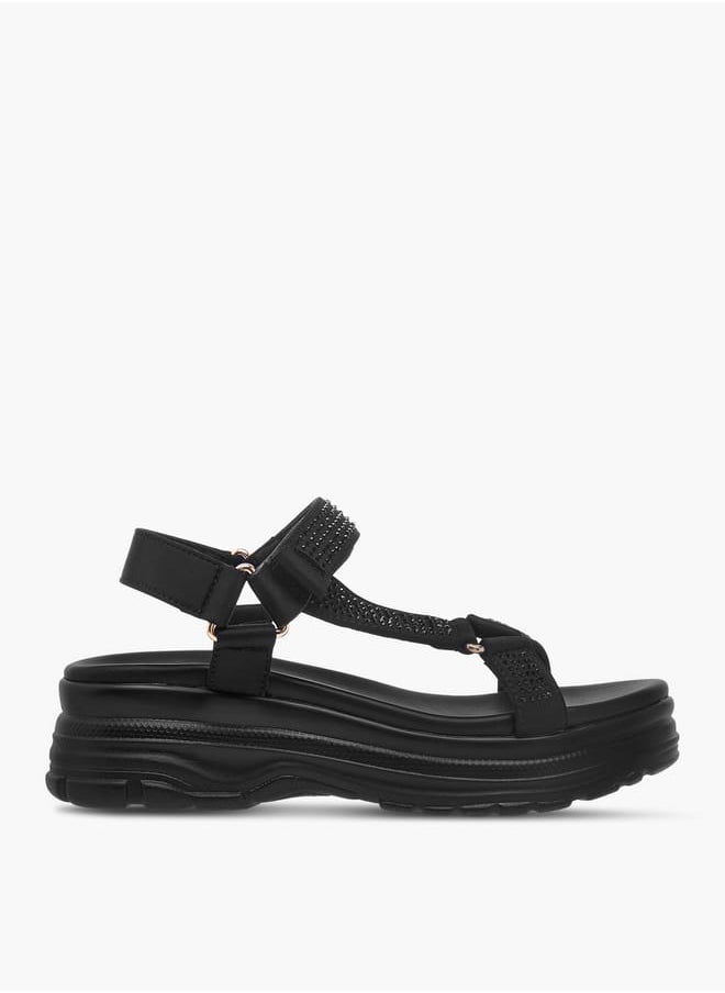 Le Confort - Girls Embellished Chunky Sole Strap Sandals with Hook and Loop Closure - Image 1