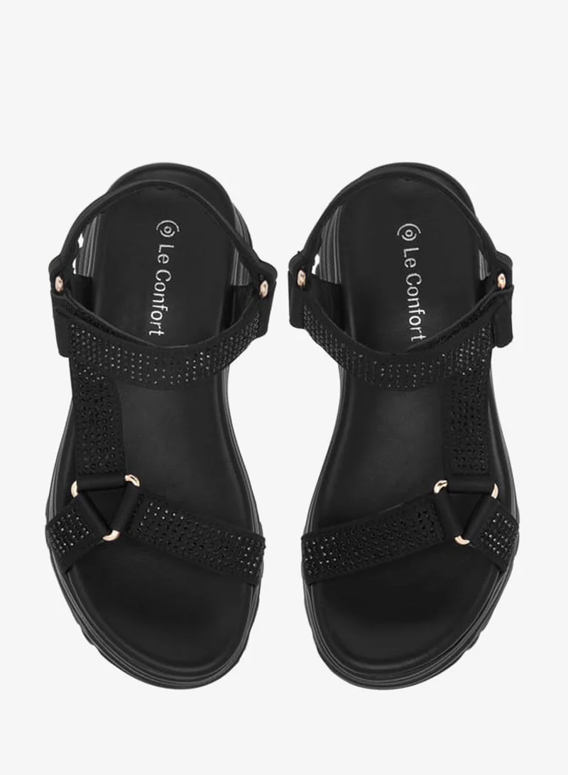 لو كونفورت صنادل بناتي بنعل سميك مزين بشريط إغلاق لاصق