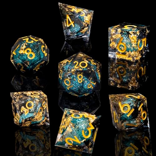 Role dice Liquid Core DND Dice Set 7pcs Sharp Edge Dice for Role Playing Dungeons and Dragons Ttrpg with Gift Box Handmade Resin DD Dice RPG Role Playing Games Dice SetBlackBlue Quicksand - Image 5