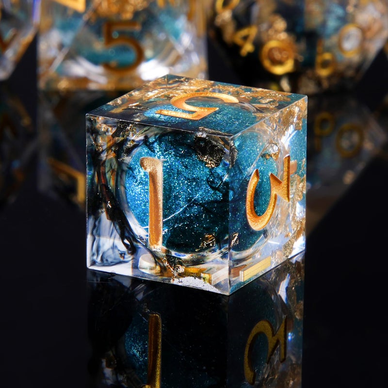 Role dice Liquid Core DND Dice Set 7pcs Sharp Edge Dice for Role Playing Dungeons and Dragons Ttrpg with Gift Box Handmade Resin DD Dice RPG Role Playing Games Dice SetBlackBlue Quicksand - Image 3