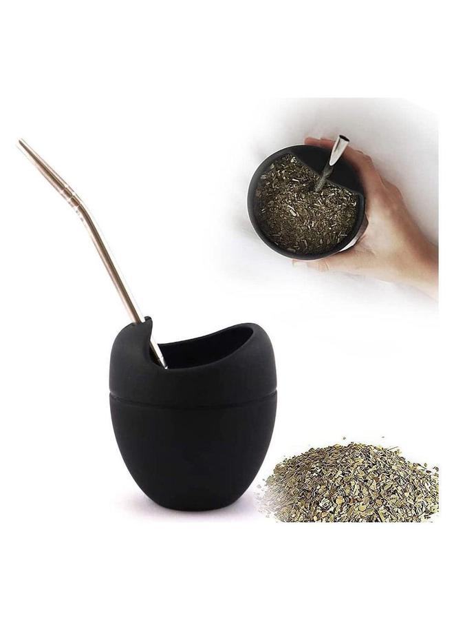 HOMESTAR Reusable Silicone Cups Mate Gourd Cup Mug Set With Stainless Steel Straw Filter To Drink Tea And Yerba Drinking, BPA Free Easy Clean 180 Ml (Black)  - Image 1