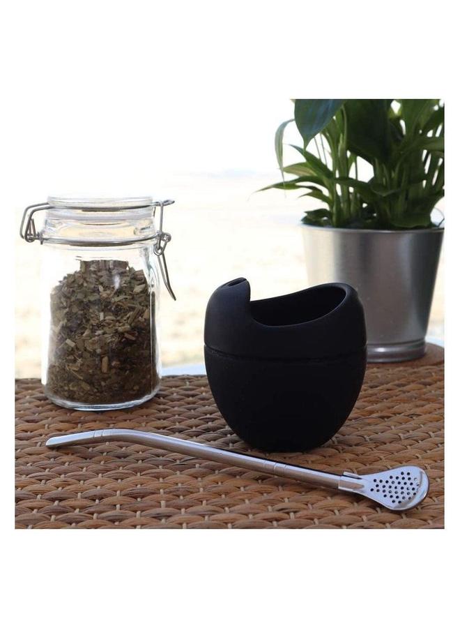 HOMESTAR Reusable Silicone Cups Mate Gourd Cup Mug Set With Stainless Steel Straw Filter To Drink Tea And Yerba Drinking, BPA Free Easy Clean 180 Ml (Black)  - Image 2