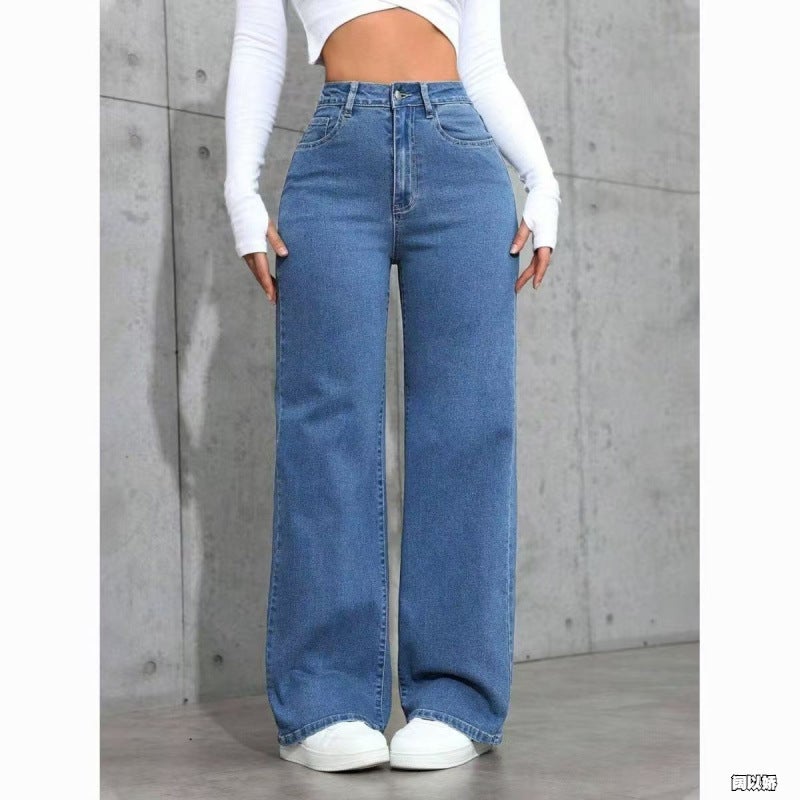 Style Fleece-Lined Fashion Jeans For Women, American High Street Straight-Leg Loose Versatile Manufacturer - Image 4