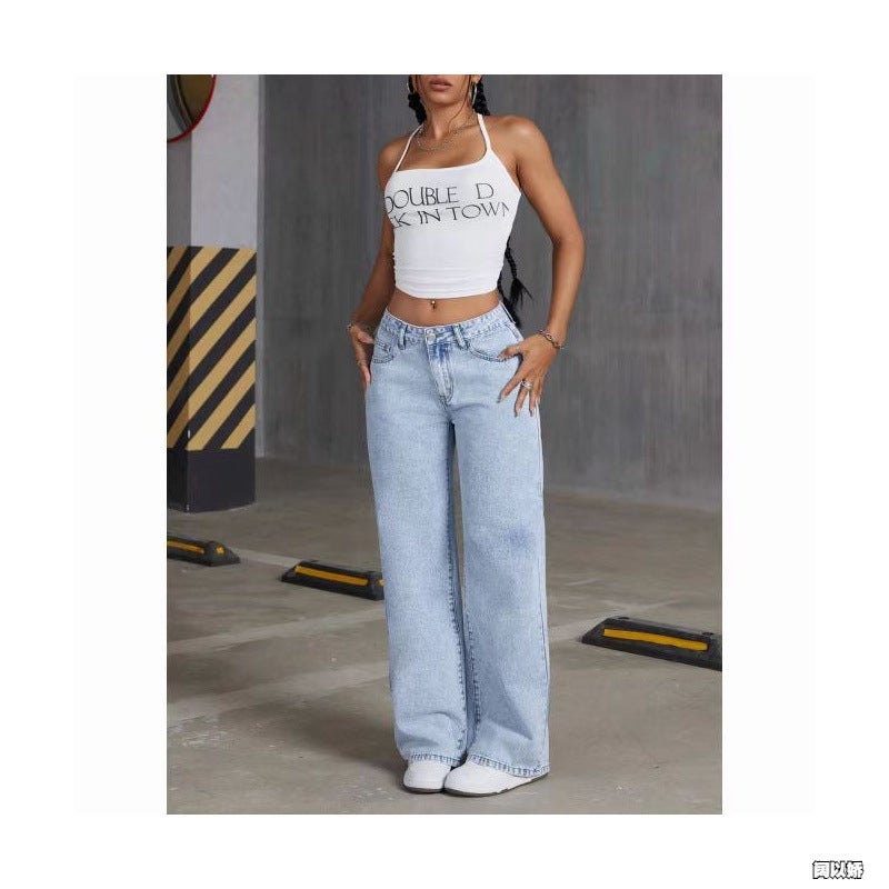 Style Fleece-Lined Fashion Jeans For Women, American High Street Straight-Leg Loose Versatile Manufacturer - Image 2