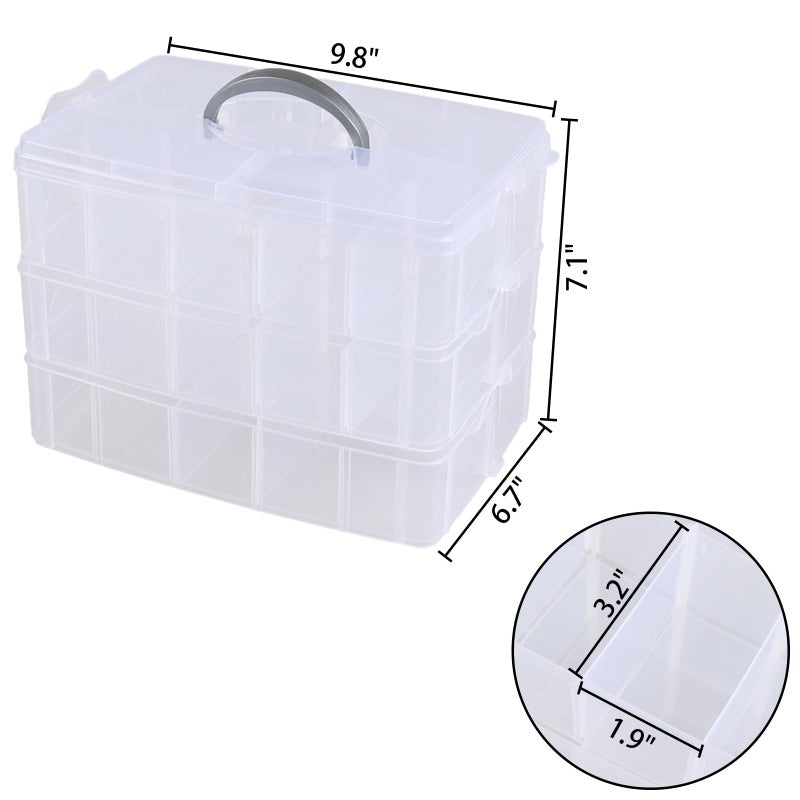Yesdate 3-Tier Stackable Storage Container Box with Dividers-30 Compartments, Bead Organizers with Latch Lid for Art Craft Storage, Washi Tape, Ornaments, Jewelry, Beauty & Sewing Supplies - Image 2