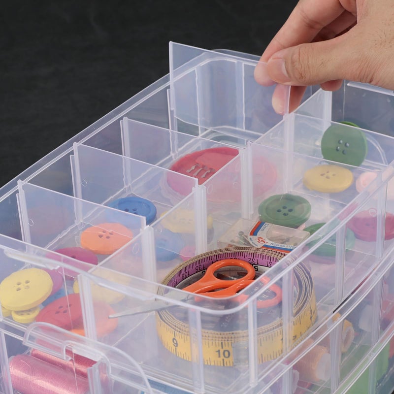 Yesdate 3-Tier Stackable Storage Container Box with Dividers-30 Compartments, Bead Organizers with Latch Lid for Art Craft Storage, Washi Tape, Ornaments, Jewelry, Beauty & Sewing Supplies - Image 4
