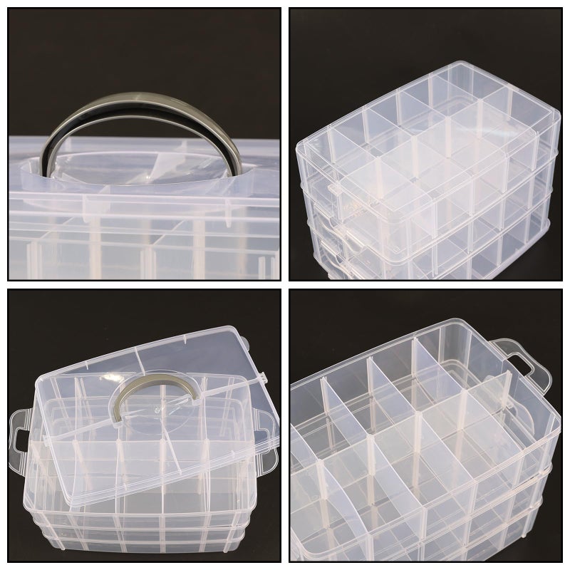Yesdate 3-Tier Stackable Storage Container Box with Dividers-30 Compartments, Bead Organizers with Latch Lid for Art Craft Storage, Washi Tape, Ornaments, Jewelry, Beauty & Sewing Supplies - Image 3