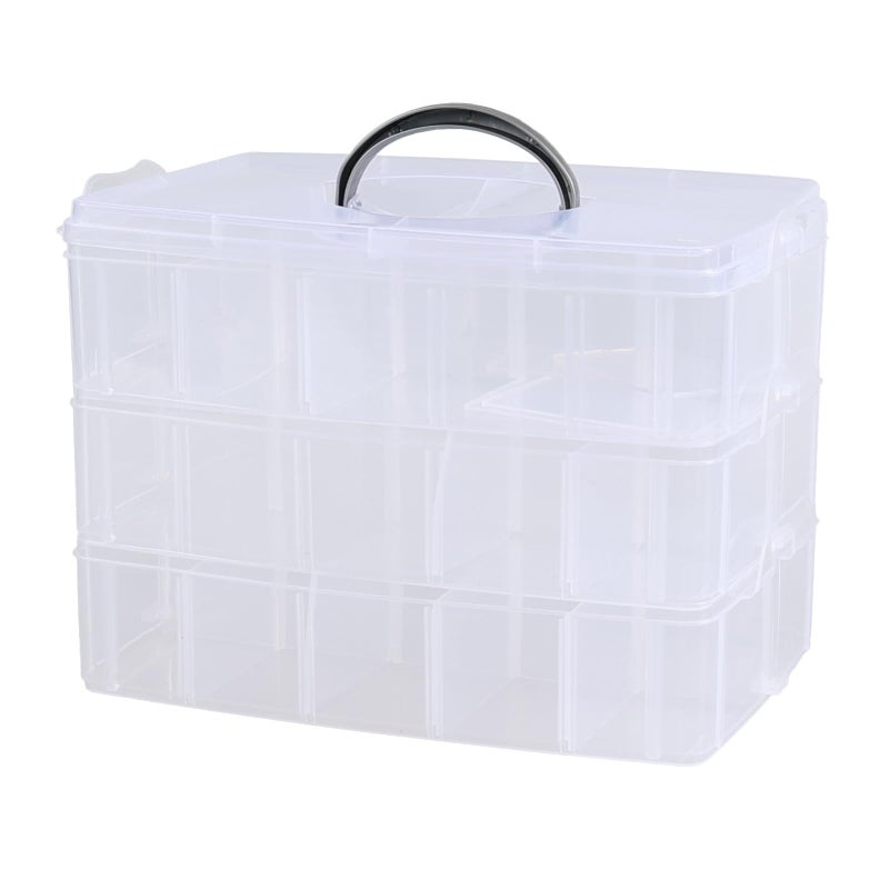 Yesdate 3-Tier Stackable Storage Container Box with Dividers-30 Compartments, Bead Organizers with Latch Lid for Art Craft Storage, Washi Tape, Ornaments, Jewelry, Beauty & Sewing Supplies - Image 1