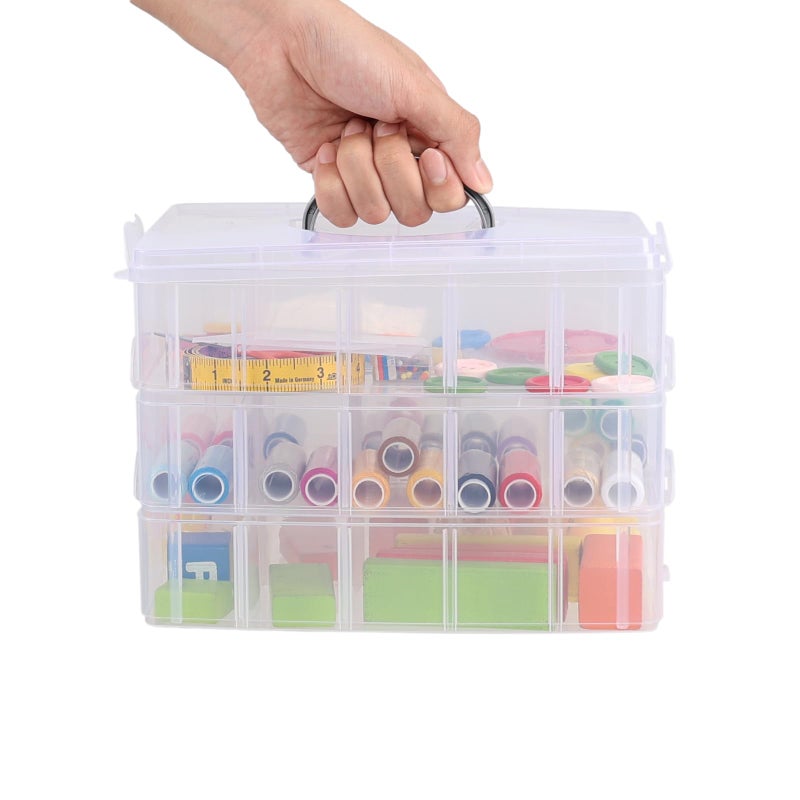 Yesdate 3-Tier Stackable Storage Container Box with Dividers-30 Compartments, Bead Organizers with Latch Lid for Art Craft Storage, Washi Tape, Ornaments, Jewelry, Beauty & Sewing Supplies - Image 5