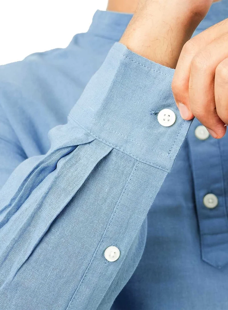 GIORDANO Men's Linen Cotton Poplin Shirt | Slim Fit, Band Collar