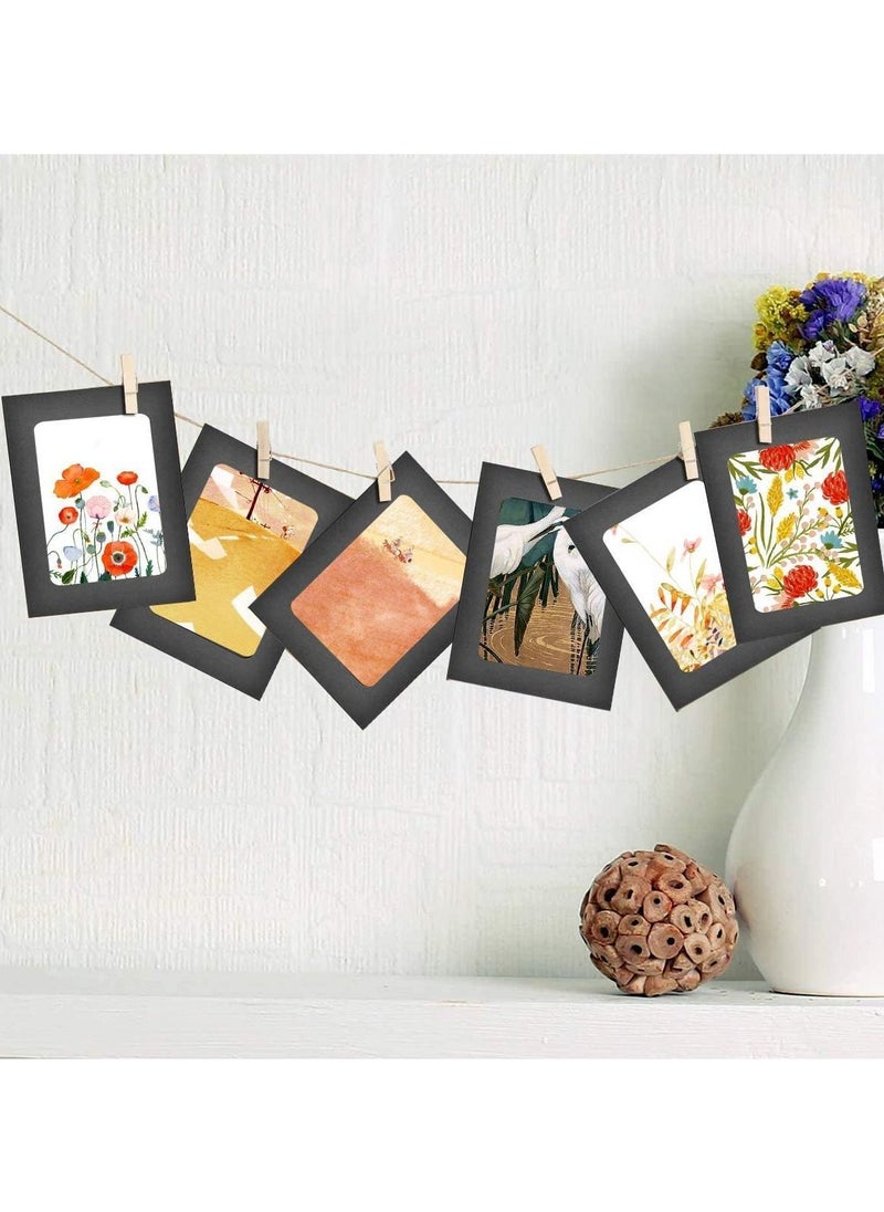 Y&D - Kraft Paper Cardboard Photo Frame with Wooden Clips and String, Wall Decoration DIY Picture Hanging Frames for Home, School Office Décor 10Pcs - Image 1