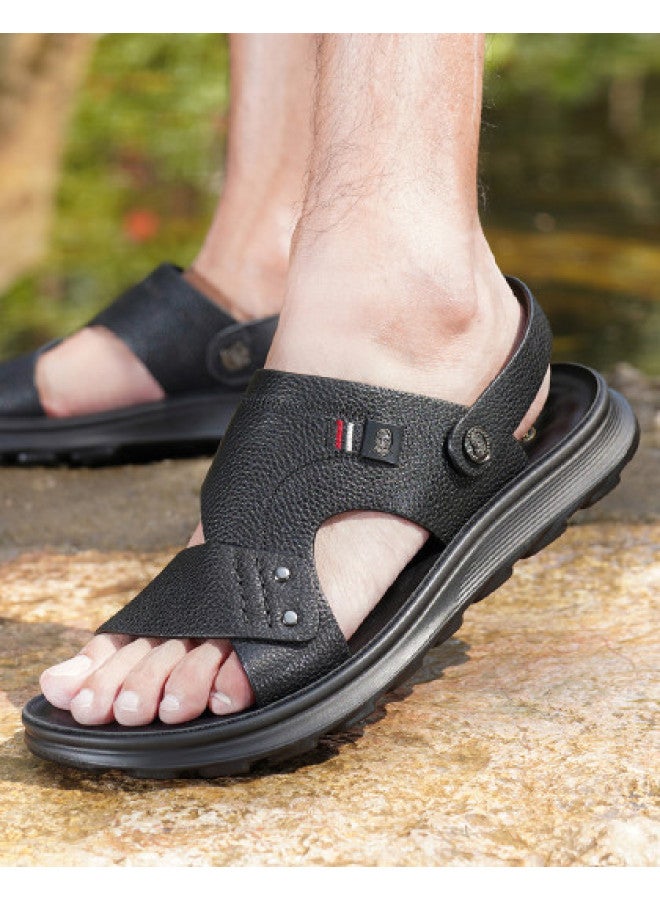 Old Man'S Head Top Grain Leather】men's Sandals - Genuine Leather Summer Casual Beach Shoes, Outdoor Thick Sole Dad's Flip Flops - Image 1