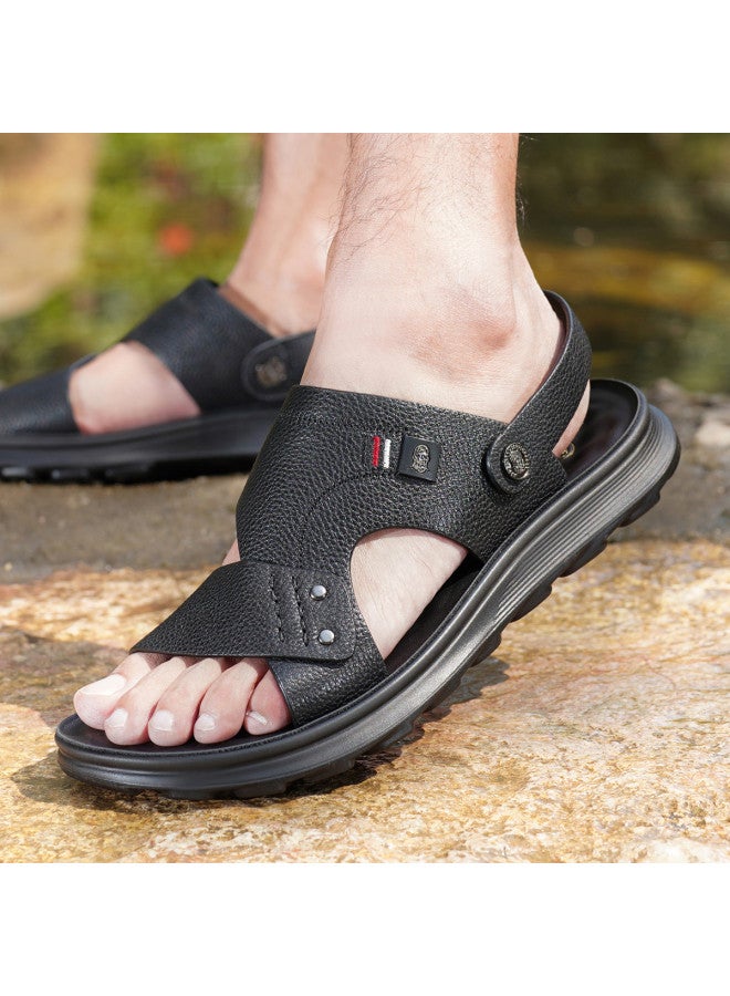Old Man'S Head Top Grain Leather】men's Sandals - Genuine Leather Summer Casual Beach Shoes, Outdoor Thick Sole Dad's Flip Flops - Image 3
