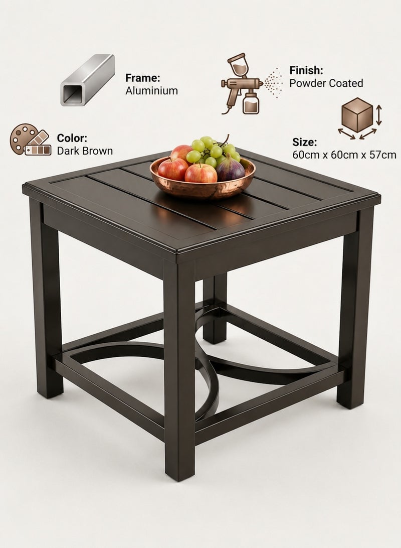Outdoor Coffee Table 60x60cm Dark Brown | Powder Coated Aluminium Frame | Weather Resistant Patio and Garden Table - Image 1