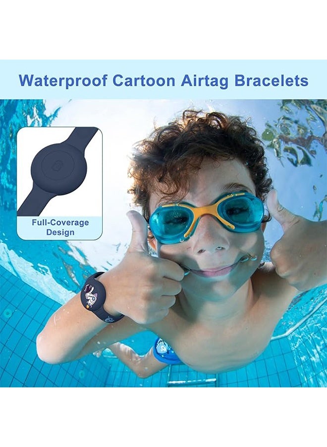 Happy D AirTag Bracelet for Kids - Waterproof Cute Cartoon Air tag Holder for Kids with Soft Silicone Full Coverage Anti-Lost Hidden Airtag Wristband Accessories for Child (Dark Blue) - Image 4