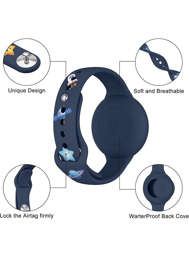 Happy D AirTag Bracelet for Kids - Waterproof Cute Cartoon Air tag Holder for Kids with Soft Silicone Full Coverage Anti-Lost Hidden Airtag Wristband Accessories for Child (Dark Blue) - Image 3