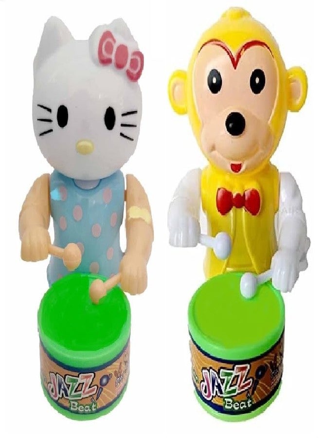 SHANVI Toys Funny Key-Operated Drummer Toy with Drumming and Dancing Action for Kids (KITTY-MONKEY-002) - Image 1