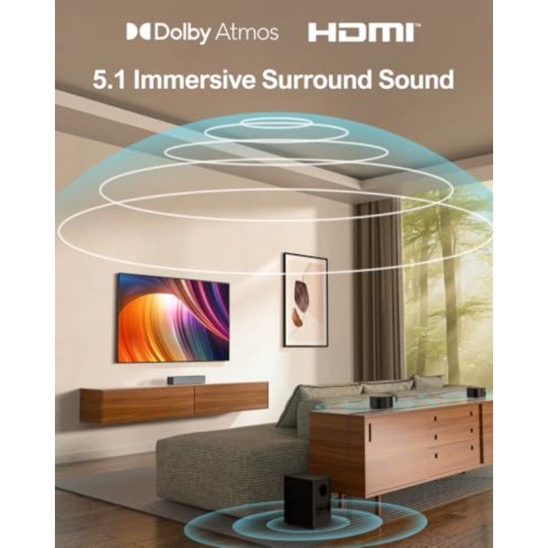 5.1ch Soundbar with Dolby Atmos, 410W 3D Surround Sound System, Soundbar for TV with Wireless Subwoofer and 2 Rear Speakers, APP Control, Surround and Bass Adjustable Home Theater, Poseidon D60 - Image 2