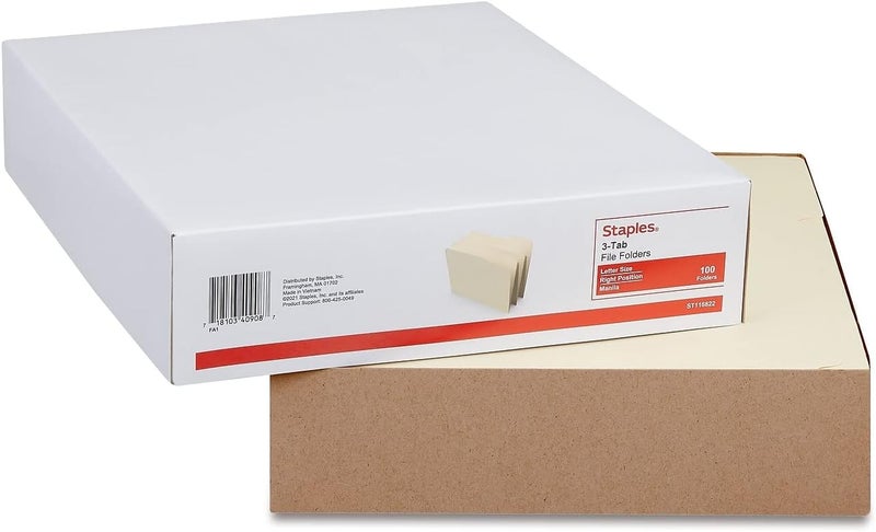Staples File Folders 13Cut Tab Right Position Letter Size Perfect for Home Office or Classroom 100Pack Manila - Image 5