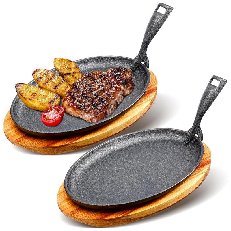 VK KRAFTS صينية حديد زهر ساخنة مع مقبض قابل للإزالة لحامل الأطباق الساخنة للستيك والشواء والمطاعم وإكسسوارات الطهي في المطبخ، مقبض ثقيل للأطباق الساخنة والشواء (4) - Image 2