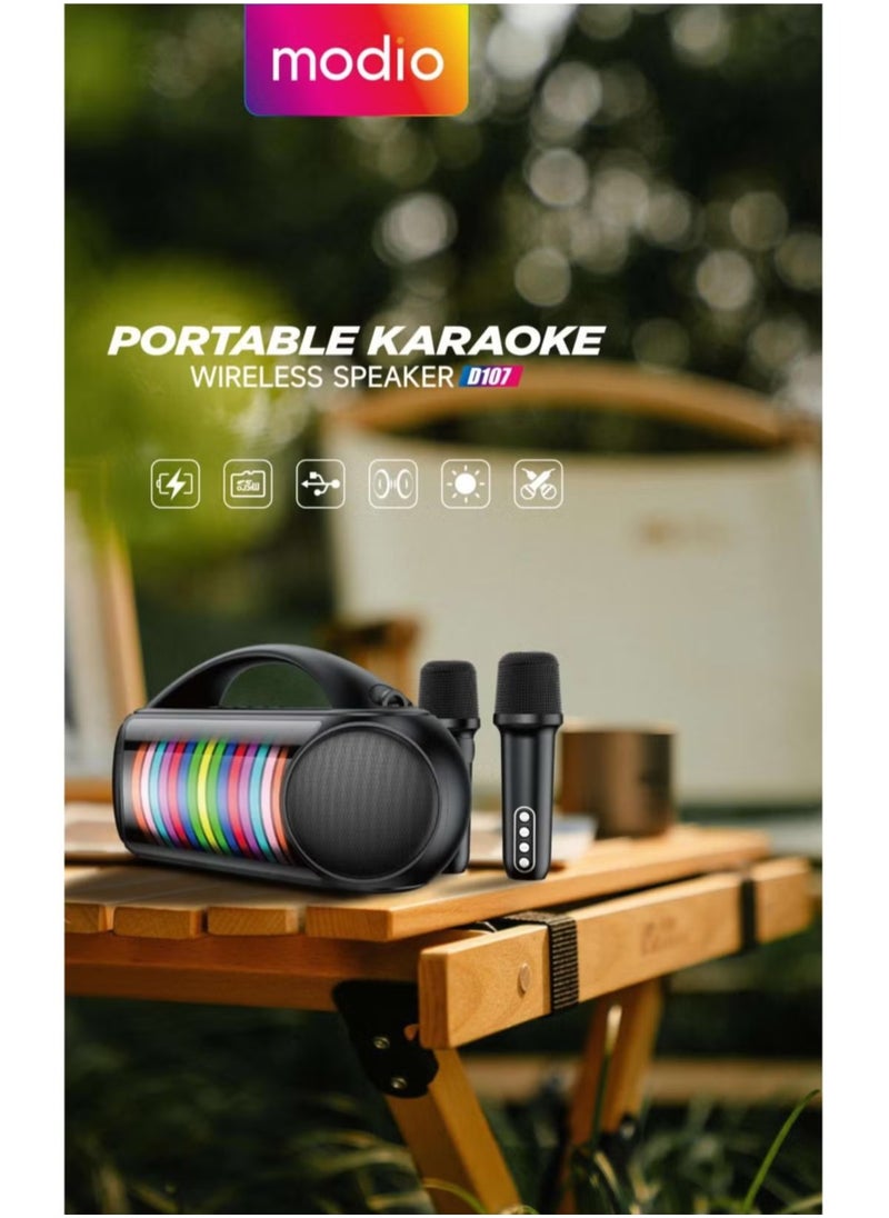 modio - D107 Wireless Portable Speaker with Karaoke DJ Laser Lights & Dual Mics – Exceptional Sound Quality, Bluetooth Connectivity, Ideal for Parties and Events - Image 1